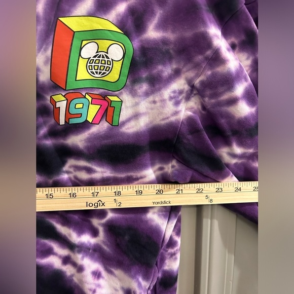 Disney Oversized Hoodie Women’s XS Purple Tie Dye Pockets Retro - Picture 7 of 8